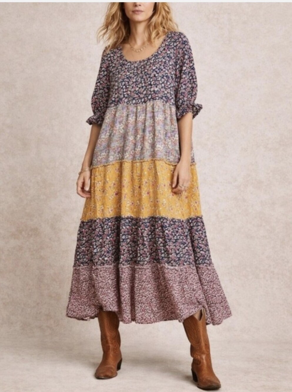 NATURAL LIFE Collette Prarie cottage Core Sz XL Floral Tiered Maxi Dress